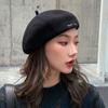 Beret Women's Autumn and Winter Retro Black Wool Beret Hat New Korean Style Versatile Hat Women's Woolen Hat