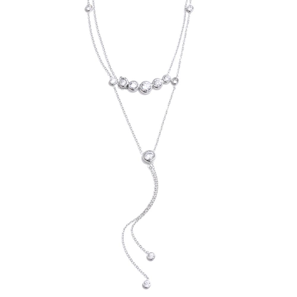 Yhpup Delicate Cubic Zirconia Double-Layer Chain Drop Tassel Luxury Necklace for Women Stainless Steel Exquisite Jewelry Gift