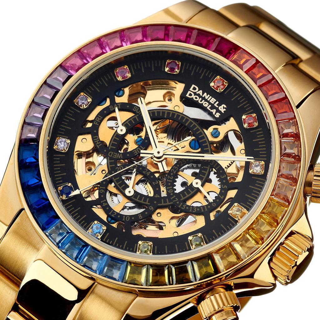 Watch DD8802DG Automatic DANIEL DOUGLAS Gold Black Mechanical Automatic Diamond Watch [Daniel & Douglas] & Men's