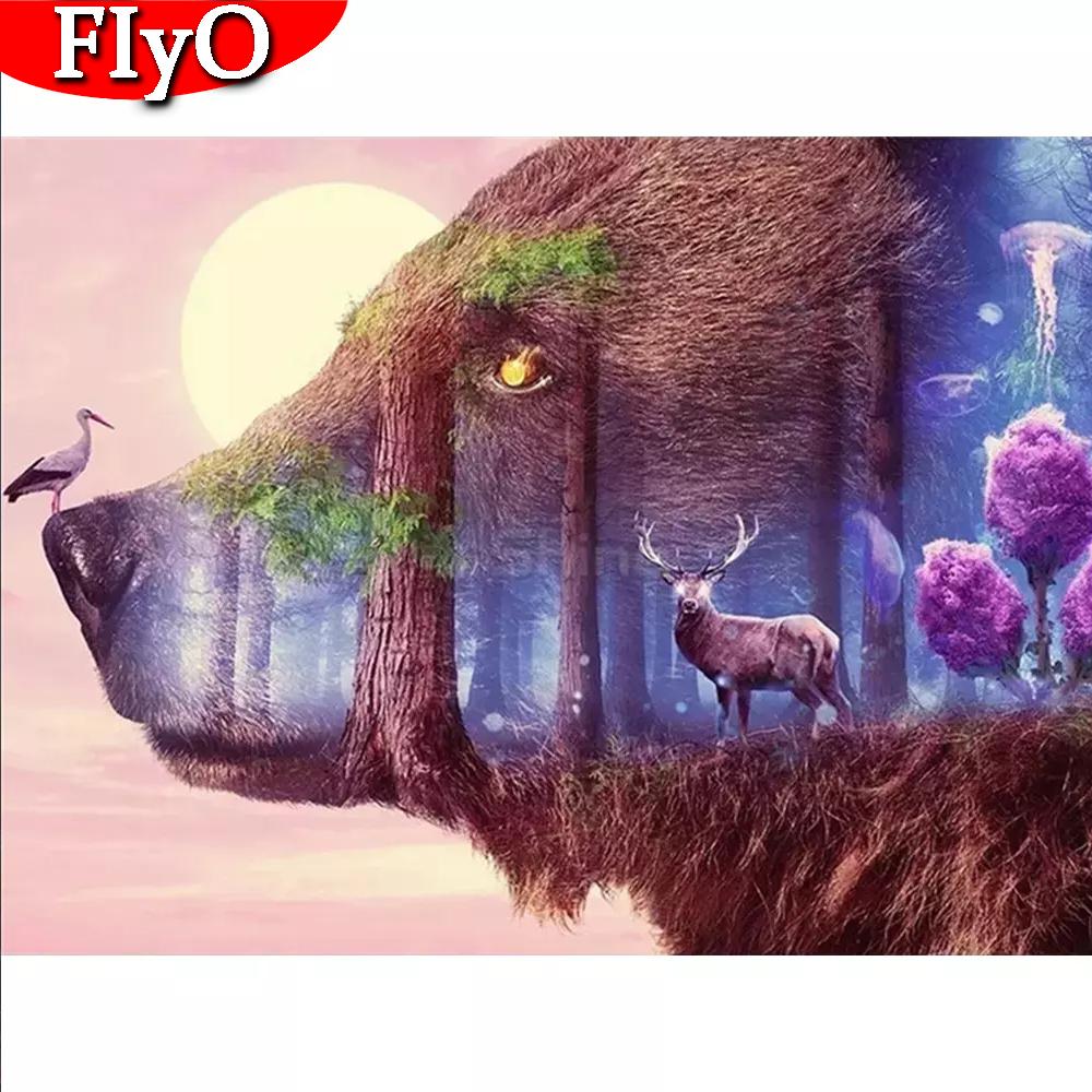 5D DIY Алмазная картина Новое животное Медведь Алмазная вышивка Распродажа Птица Олень Фотографии Стразы Мозаика Декор для дома