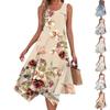 Women's Casual Fashion Round Neck Sleeveless Floral Print Irregular Hem Midi Dress