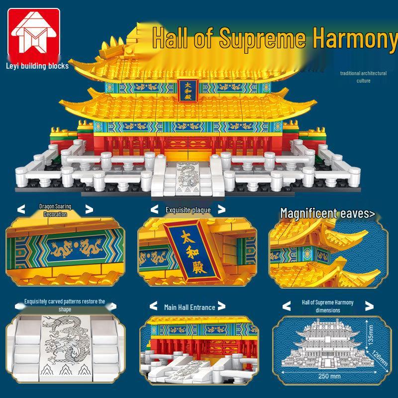 Le Yi Серия китайской архитектуры: Тяньаньмэнь, Башня Желтого Журавля, Храм Неба, Угловая Башня, Зал Высшей Гармонии Конструктор