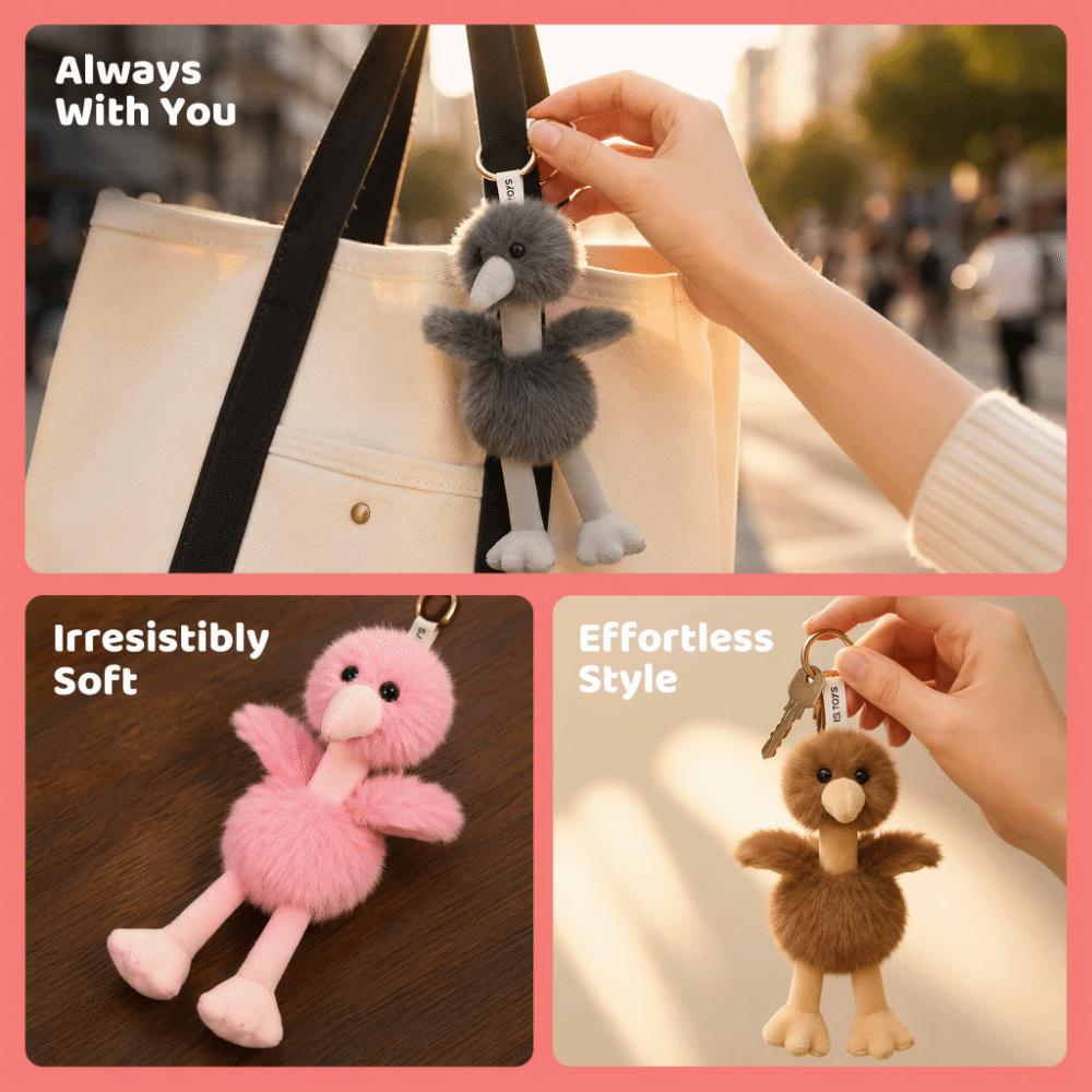 Furry Ostrich Plush Doll Pendant Cute Bird Plush Keychains Ostrich Plush Keychains Pendant Decor