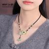 GEMCHIC Women's Ethnic Style Floral Jade Necklace Vintage Chinese Aesthetic Collarbone Chain with Tassel Pendant