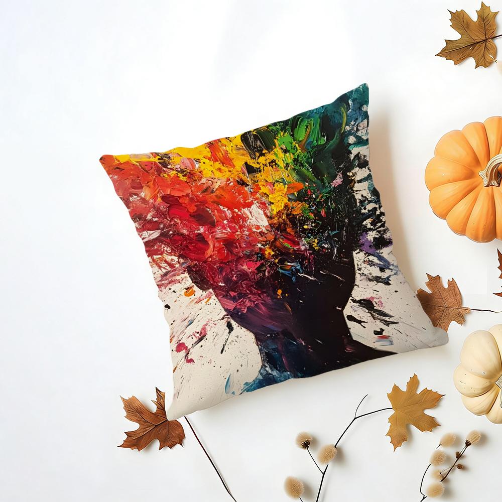 Emotional outlet art painting Cushion Cover Washable Linen Pillowcase Soft for Daily Sofa Bed Home Room Decor