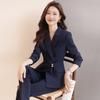 Темно-синий женский костюм из 2 предметов: профессиональный офисный пиджак и брюки для делового официального стиля