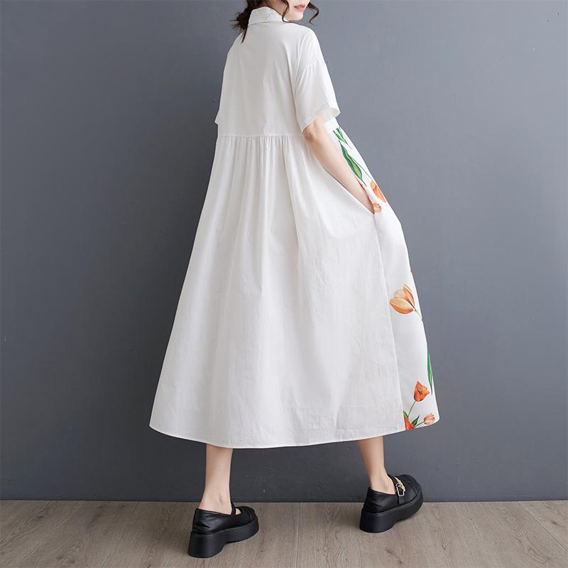 DIMANAF 2025 Plus Size Женское летнее платье Женское базовое длинное платье свободного покроя с винтажным цветочным принтом Повседневное платье на пуговицах