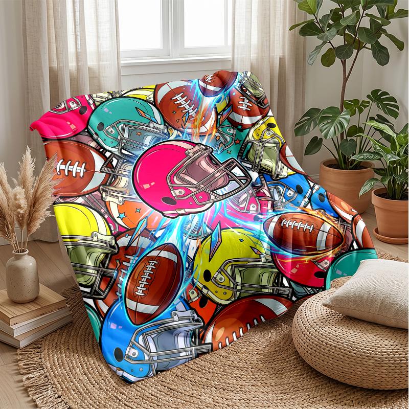 Football Helmet and Ball Theme blanket Lightweight Warm Flannel Blanket Decorative Throw Blanket for Home Decoration