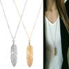 European & American Style Feather Leaf Necklace – Simple, Long Chain Jewelry Accessory