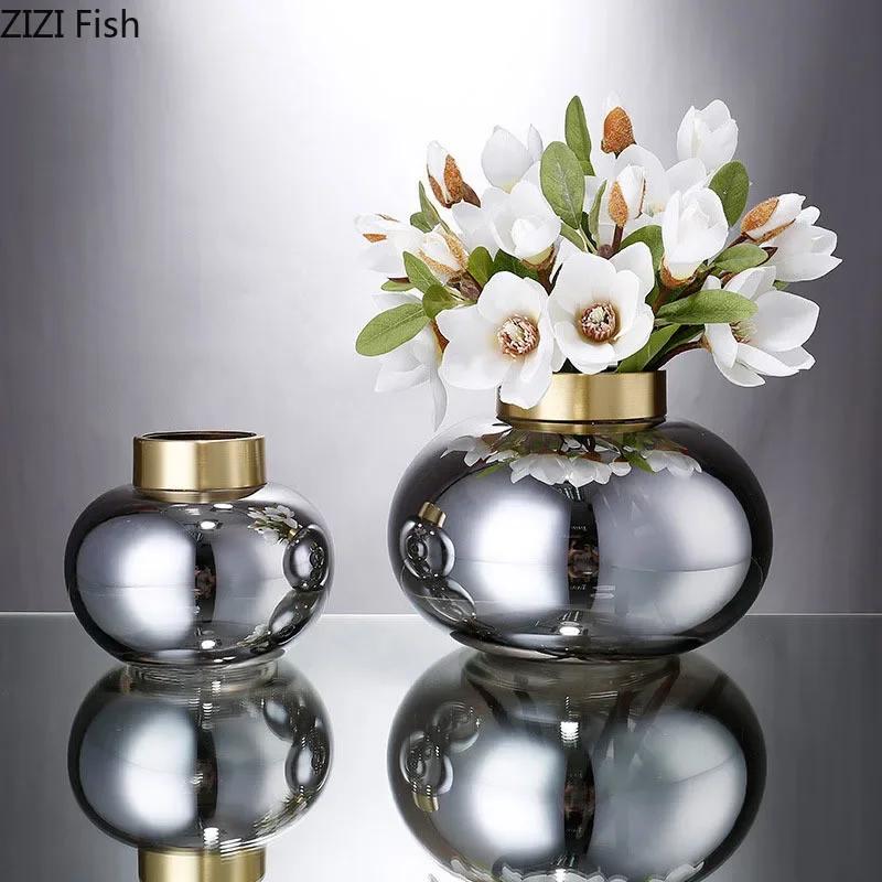 Creative Transparent Elliptic Glass Vase Desk Decoration Flower Arrangement Flower Pots Modern Floral Vases Room Aesthetic Decor