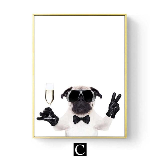 Забавные животные в наушниках, настенный художественный постер, милый кот, собака, печать на холсте, живопись, скандинавские детские украшения для детской комнаты, фотографии