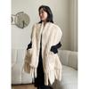 Double-sided Real Rabbit Fur Knitted Fur Shawl Women's Tassel Style, Large Fur Scarf Pocket Design, Winter Warm Fur Scarf Neck