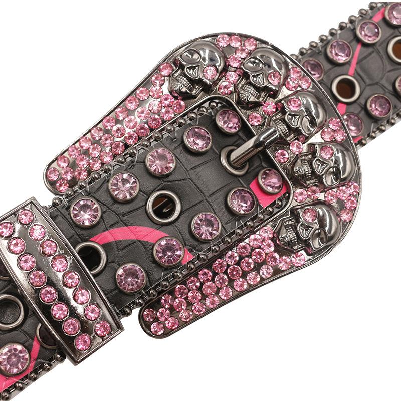 Skull Rhinestone Inlaid Belt High-End Pin Buckle Full Diamond Sequins Hip Hop Decoration Nightclub Belt Women