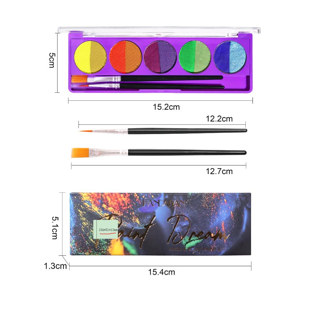 HANDAIYAN Face and Body Paint Palette UV Glow Water-Activated Split Cake Makeup Kit with Brushes for Halloween Festival Stage Cosplay Party