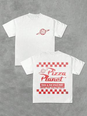 Мужская футболка 2025 Pizza Planet Уличный стиль Хип-хоп футболка Удобный Дышащий хлопок Круглый вырез Короткий рукав