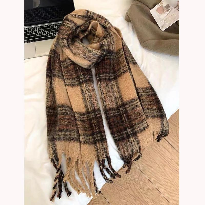 Plaid Collection~ Korean Plaid Fringed Ins Scarf Female Autumn And Winter Students Warm Atmosphere Scarf