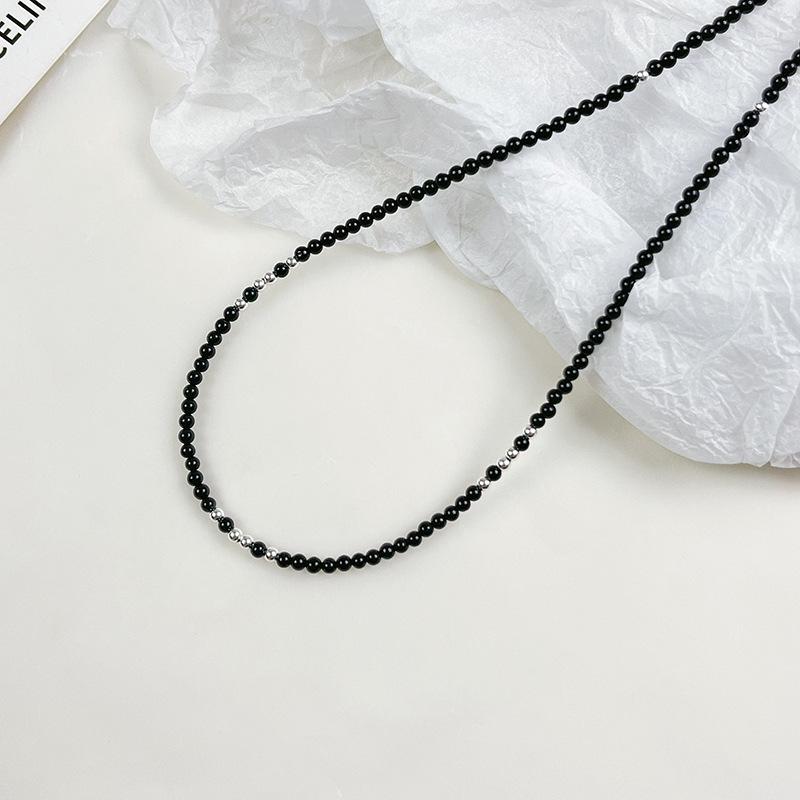 Ожерелье из стерлингового серебра 925 пробы с бусинами из черного агата, корейский стиль, чокер для женщин