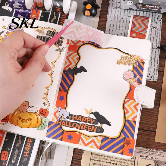Thin Layering Washi Tape 8 Rolls Halloween Tape, Spooky Bat Witch Cat Pattern Decorative Lightweight for Junk Journaling Supplies, Scrapbooking,