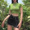 Butterfly Graphic and Letter Printing Stitch Green Crop Tops O-neck Short Sleeve T-shirts Clothes Shirt Vintage Bf Clothing Tee