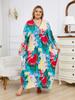 Plus Size Kaftan Women Boho Printed Long Beach Dress 2024 Summer V-neck Bat Sleeve Lightweight House Robe Beachwear Swimsuit Cover Up