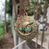 Cross Border Bohemian Style Retro Owl with Openable Patterned Gemstone Pendant Women's Photo Frame Necklace European and American