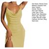 Women Sling Dress V-Neck Sleeveless Slim Fit Beach Dress Solid Color Glossy Surface Midi Dress Daily Wear
