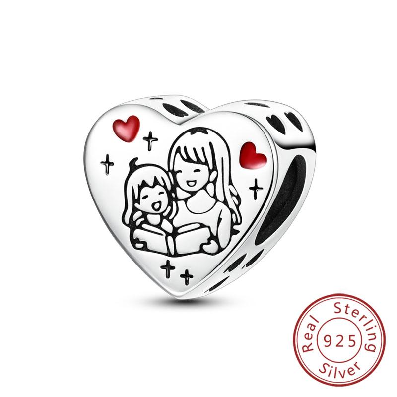 Оригинальный медный шарм-бусина ко Дню матери, шарм-подвеска в виде сердца любви и семьи, подходит для браслета, женские ювелирные изделия, подарки