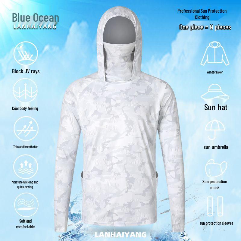 Men’s Outdoor Camouflage Sun Protection Ice Silk Sportswear with Face Covering