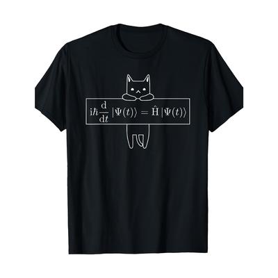 Квантовая механика Кот Футболка Тематическая с принтом Физика Женская футболка Удобный топ Круглый вырез Короткий рукав Повседневная одежда