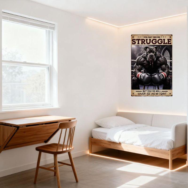 Мотивационная металлическая жестяная табличка в винтажном стиле с изображением боксирующей собаки - Вы можете видеть, как я борюсь, но никогда не увидите, как я сдаюсь, Вдохновляющий настенный декор для