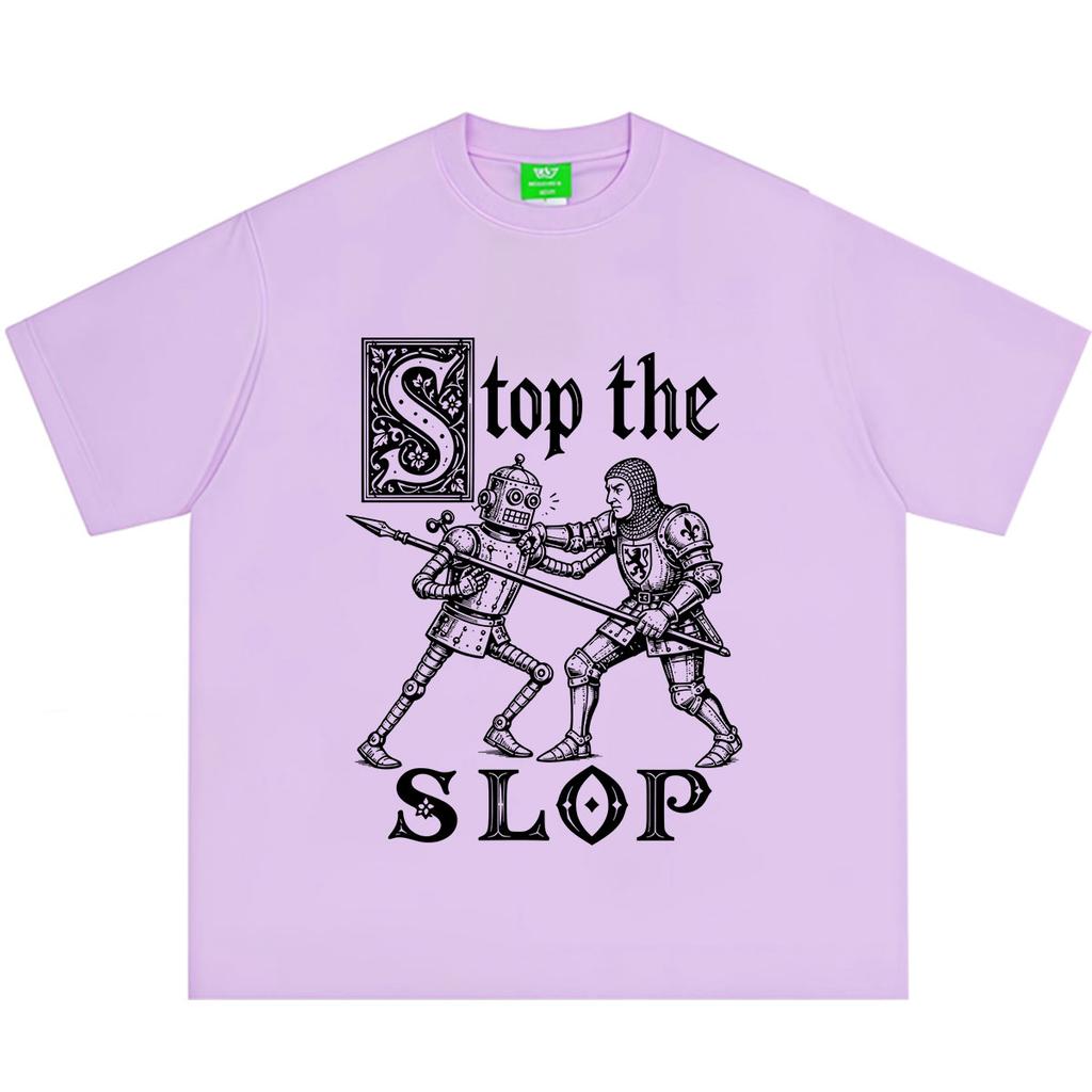 Stop The Slop Medieval Knight Funny Meme Tshirt Unisex Unisex Fashion TShirt Summer Loose Casual Cotton Oversized Vintage Tshirts