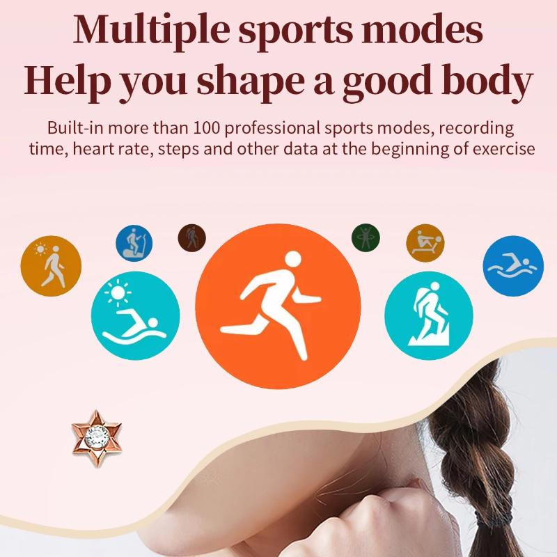 Fashion New Women Smart Watch AMOLED Curved Screen IP68 Waterproof Voice Bluetooth Call Heart Rate Blood Pressure Monitor Health Smartwatch