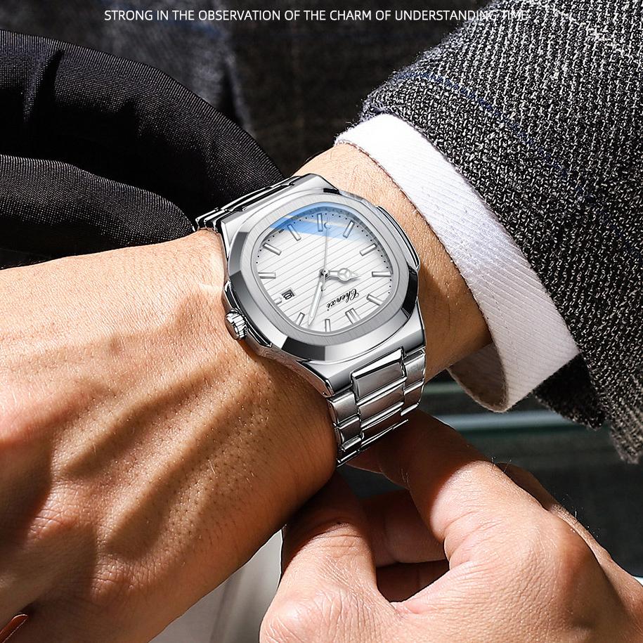 Уникальные черные часы для мужчин, модные классические кварцевые наручные часы, роскошные водонепроницаемые мужские часы с ремешком из нержавеющей стали от лучшего бренда