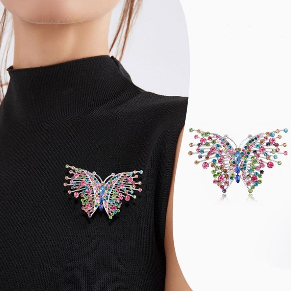 Fashionable butterfly colorful zircon brooch, anti-exposure pin for women, metal button to fix clothes, wedding party gift