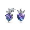 Cubic Zirconia Crown Infinity Blue Purple Mystic Rainbow Heart Shape CZ Stud Earrings Necklace Pendant Jewelry Set for Sterling "AAA Women. .925