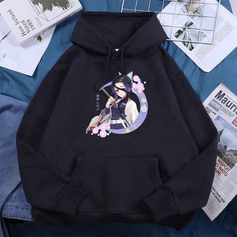 New Hot Anime Demon Slayer Kochou Shinobu with A Sword Womens Hoodie Casual Autumn Hoody Warm Fleece Tops Female Sweatshirt