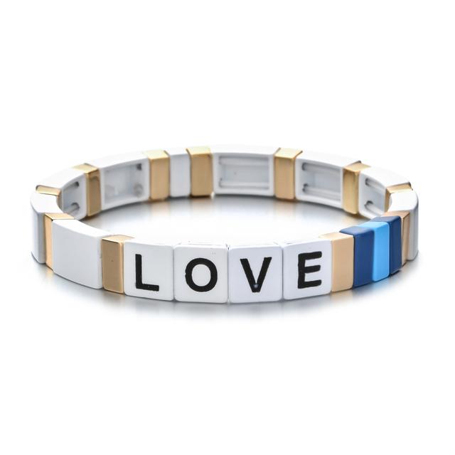 New Custom Tile Bracelet Charms Love Heart Handmade Women Kids Jewelry Engraved Letter Bracelet Gift Fashion