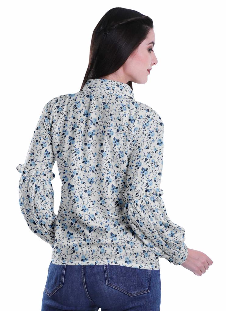 Moomaya Printed Long Sleeve Top For Women Classic CollarA  SummerA  Button Up