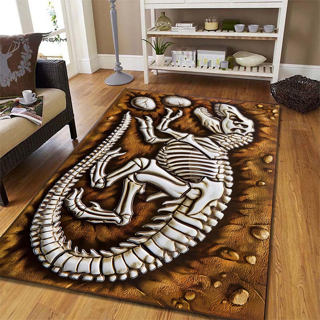 1pc Creative Dinosaur Fossil Pattern Area Rug,Stain Resistant Anti-slip Non-Shedding Carpet,For Living Room Bedroom,Low-pile Carpet,Machine