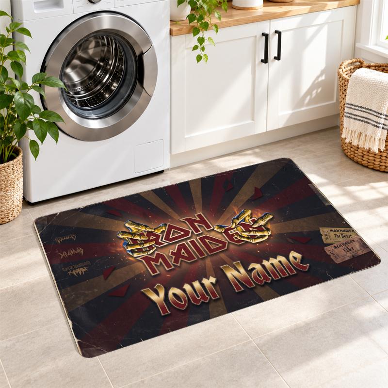 Iron Maiden Custom Name Flannel Rug Kitchen Mat Non Slip Floor Carpet Personalized Home Decor