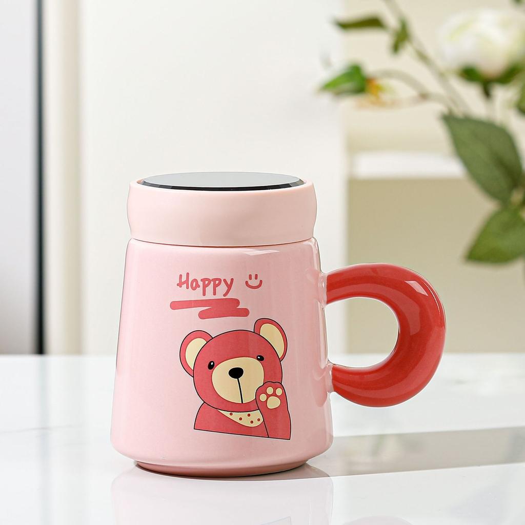 Милая мультяшная керамическая чашка с розовым медведем, зеркальная чашка, парная кружка, домашняя крышка, чашка для воды, рекламный подарочный стакан