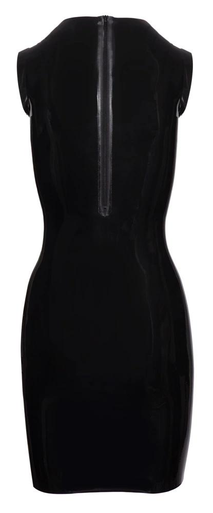 LATE X - Black Latex Mini Dress With Small Collar L