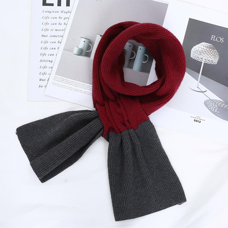 Autumn and Winter New Compact Couple Scarf Open Cross Knitted Shawl Scarf Two Color Splicing Couple Scarf