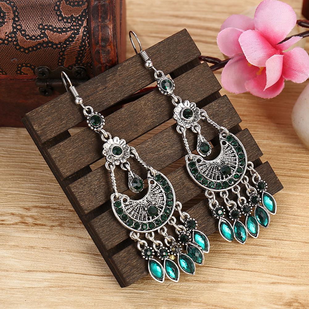 2T Jewelries Богемные женские горный хрусталь Полумесяц Длинная бахрома Крючок Серьги Ювелирный подарок