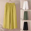 Solid Color Wide-leg Pants Stylish Women's Cropped Pants with Elastic Waist Wide Leg Design Pockets Solid Color Casual for A