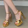 Summer Sandals Women  Platform Heels Square Toe 13CM Back Zipper Shoes For Party Casual