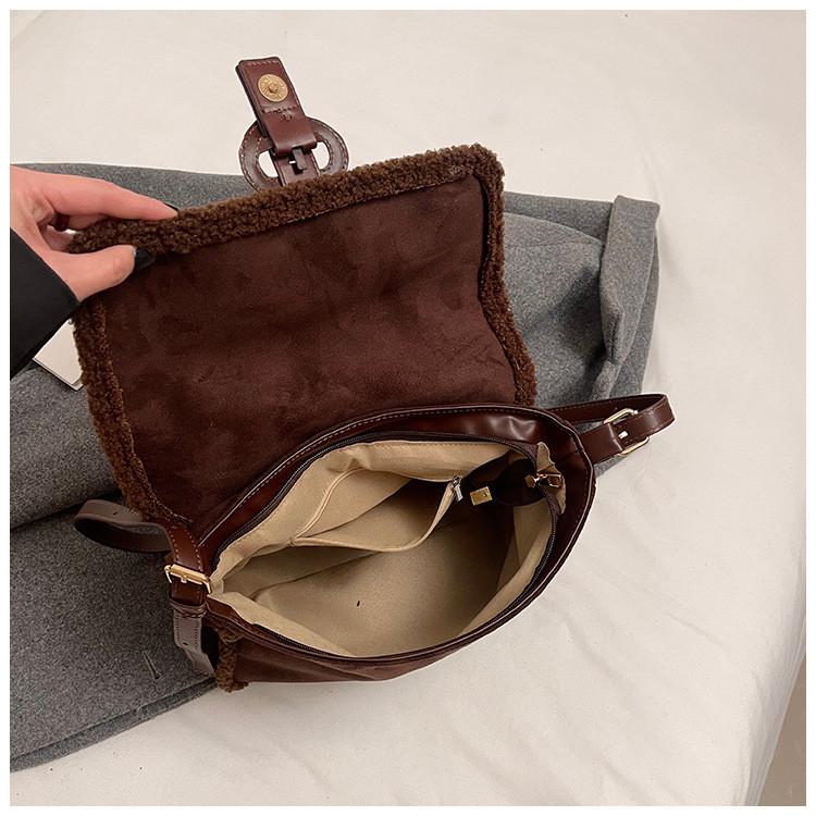 Ielgy Suede Large Capacity Autumn Winter Shoulder Messenger Bag Commuter Small Square Bag