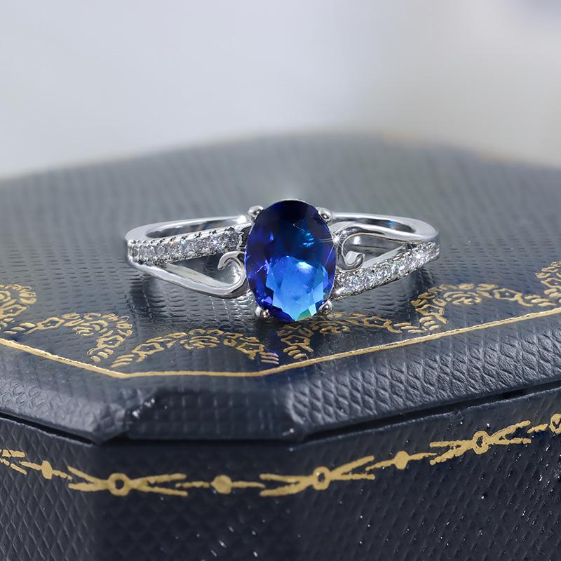 Hot Blue Zircon Ring Shiny AAA Attend Wedding Event Party Anniversary Gift High Quality Boutique Jewelry Ring for Women's