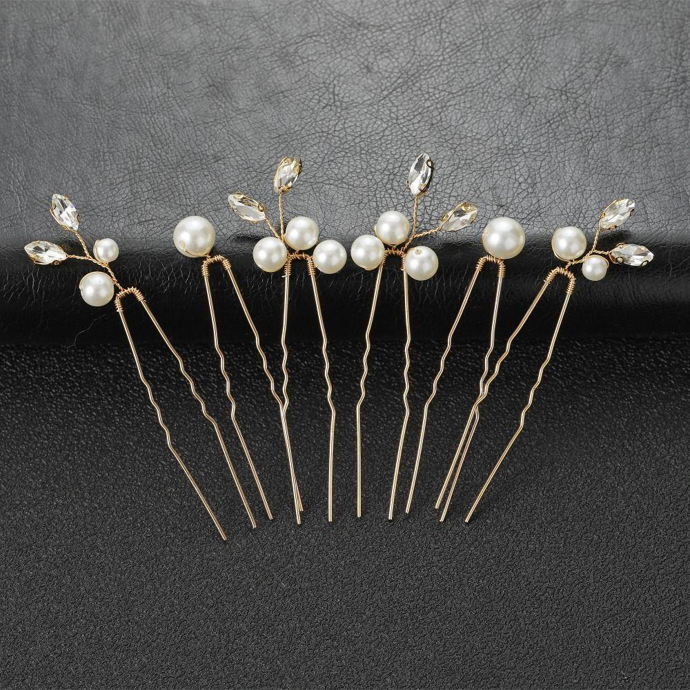6pcs/set For Women Wedding Headpieces Hair Clips Flower Headwear Bridal Hair Pins Pearl Rhinestone