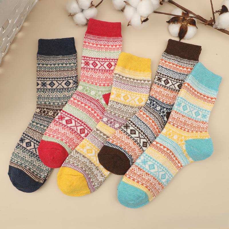 5pcs Women Wool Cashmere Lady Thick Winter Socks Warm Soft Solid Casual Socks
